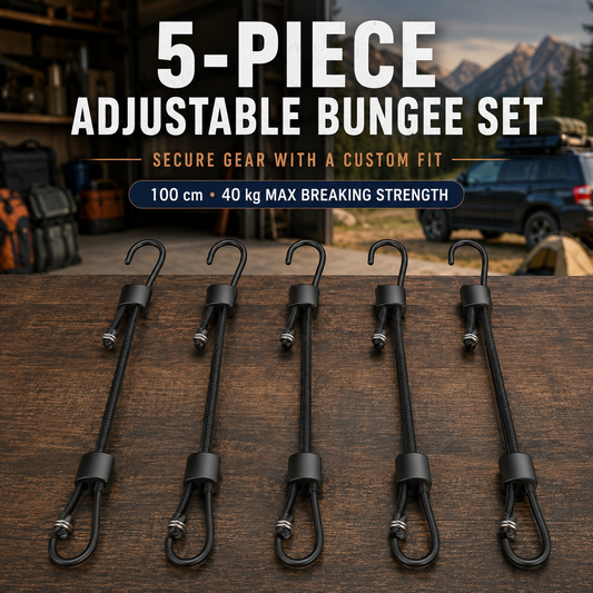 5-Piece Adjustable Bungee Cord Set with Steel-Core Hooks